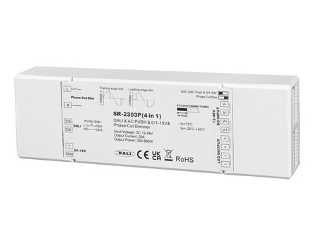 RGBW-CCT- ściemniacz LED SR-2303P (4 w 1) z 4 interfejsami ściemniania 12-48VDC Sunricher