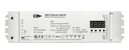 SRP-2108-24-100CVF – 100W 24V Sterownik LED DMX z RDM i 4 kanałami – UL/ENEC/TUV