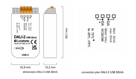 Interfejs DALI-2 USB z zasilaniem 30mA Lunatone 24138215-30