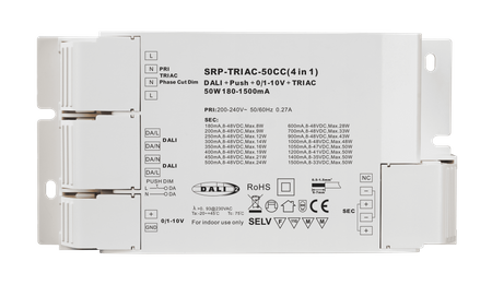 50W ściemnialny sterownik LED o stałym prądzie Triac z 4 interfejsami ściemniania w 1 SRP-TRIAC-50CC (4 w 1) Sunricher