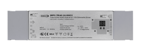 200W, 24V DC, sterownik ciągłej napięcia DALI DT6 z tranzystorem TRIAC, z 4 interfejsami odblokowania w jednym SRP-TRIAC-24-200CV Sunricher