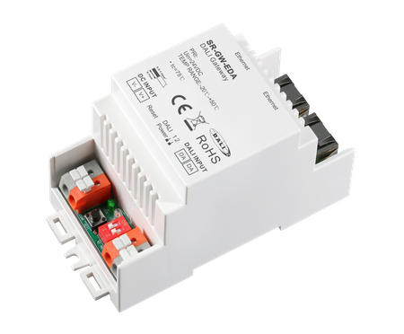 Brama DALI SR-GW-EDA z interfejsem Ethernet (IP) montowana na szynie DIN Sunricher