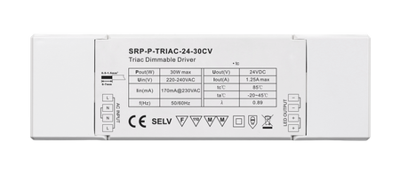 30W 24VDC DALI DT6 Triac Stałe Napięcie Zmniejszające Zasilacz z 4 Interfejsami Ściemniającymi w 1 SRP-TRIAC-24-30CV Sunricher